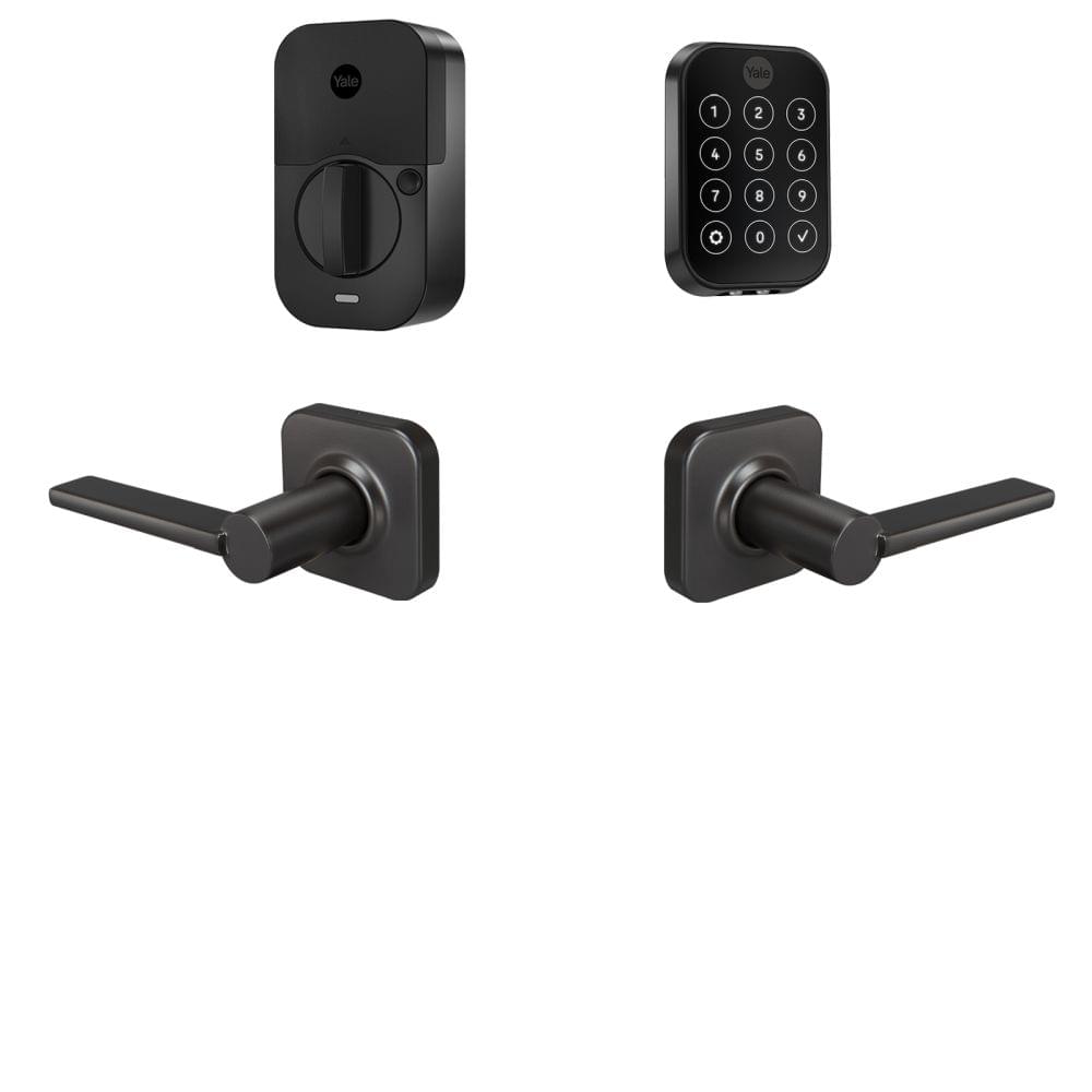 Yale BYRD450WF1VLBSP Yale Assure Lock 2 Bundle with Key Free Touchscreen Wi Fi Deadbolt, Valdosta Lever Passage, and DoorSense BSP Black Suede Powder Coat Finish.
