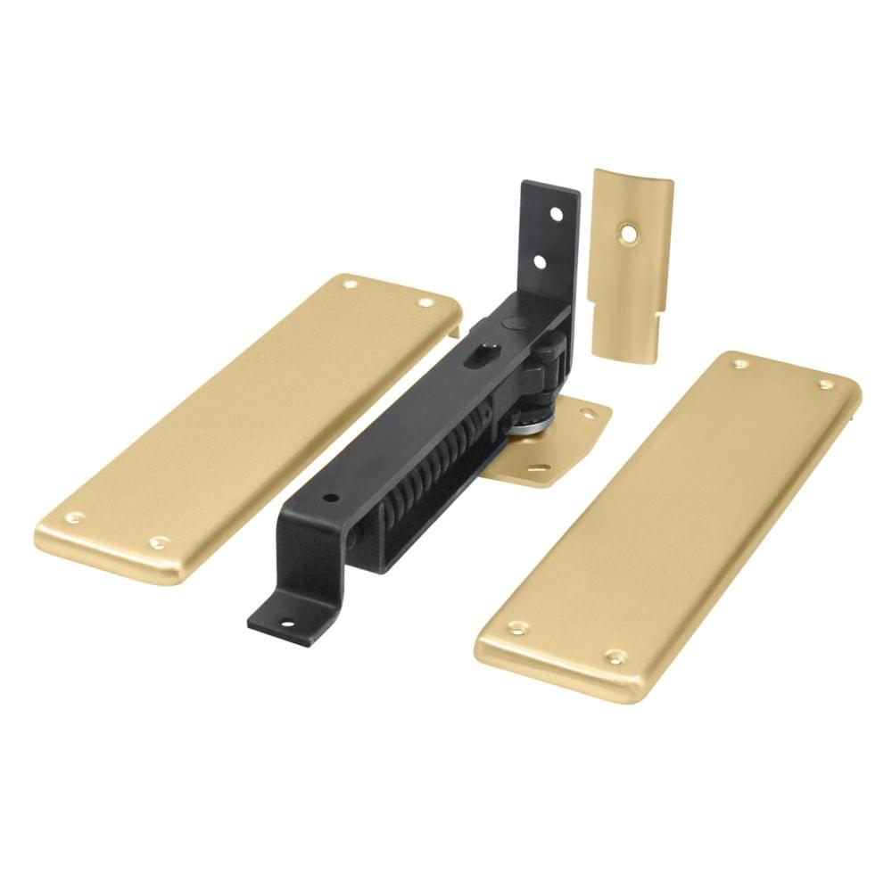 Deltana DASH95U4 Double Action Spring Pivot Floor Hinge with Solid Brass Cover Plates Satin Brass Finish.