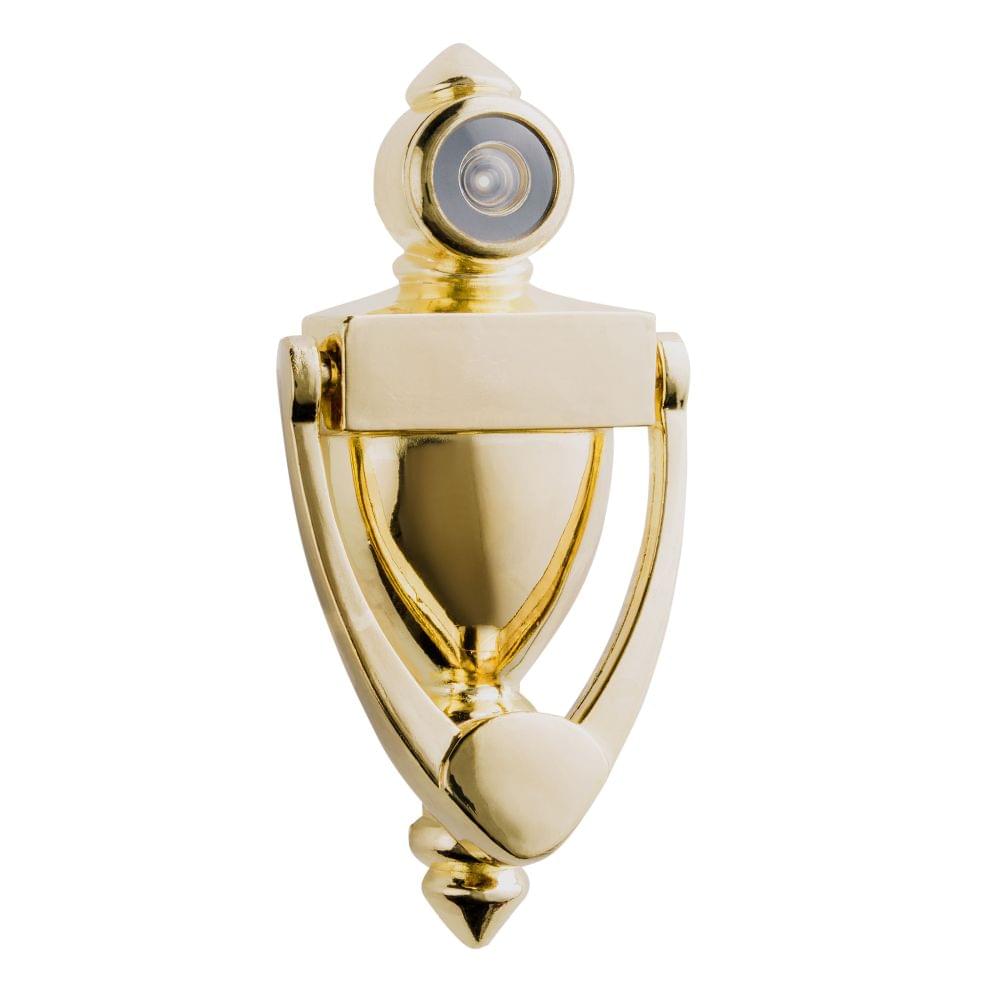 Pamex DD01K180PB 5-1/2" High Door Knocker with 180 Degree Viewer Bright Brass Finish.