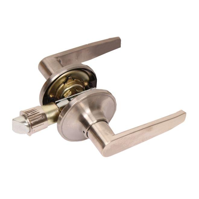 Pamex FLG603 Olympic Lever with Round Rose Passage Lockset Grade 3 Satin Nickel Finish.