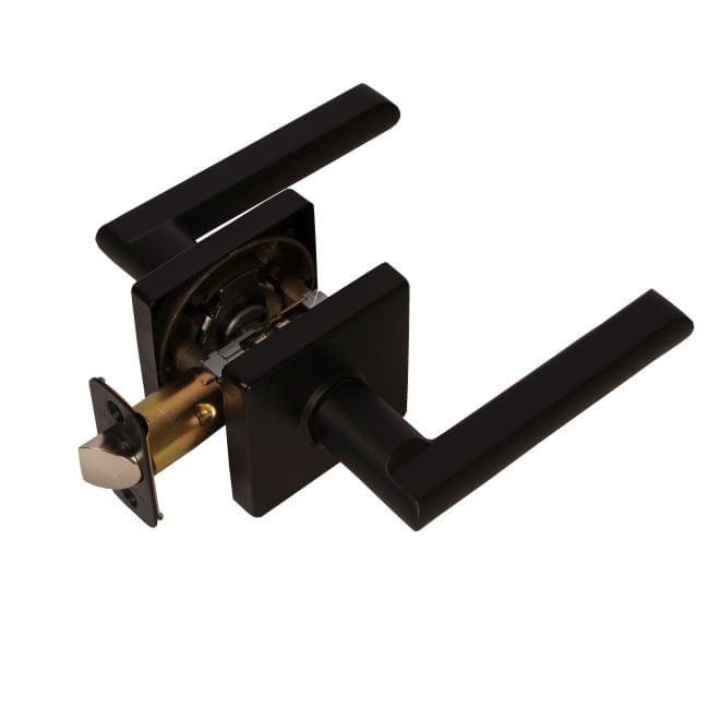 Pamex FLS903C Onyx Lever with Square Rose Passage Lockset Grade 3 Matte Black Finish.