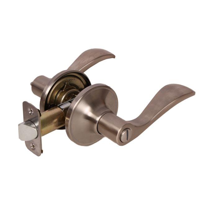 Pamex FLYEP01R Right Hand Naples Lever with Round Rose Privacy Lockset Grade 3 Satin Nickel Finish.