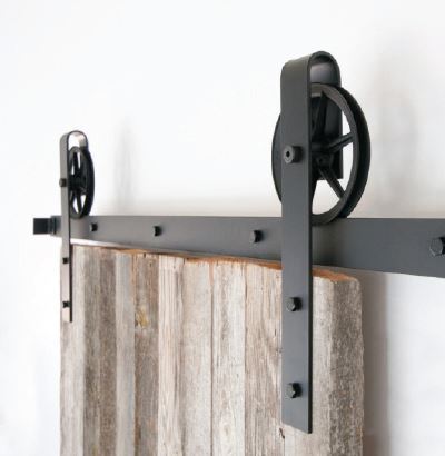 Orca Hardware FTSK-BL-8 8' Barn Door-Flat Track Kit With Spoke Wheel Hangers