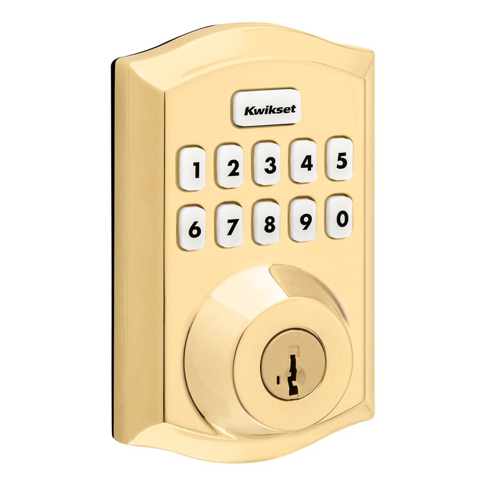Kwikset HC620TRLZW700LR-L03S Traditional Home Connect Keypad Connected Smart Lock Deadbolt with Z-Wave 700 Long Range and SmartKey with RCALFD Latch and RCS Strike Lifetime Brass Finish.