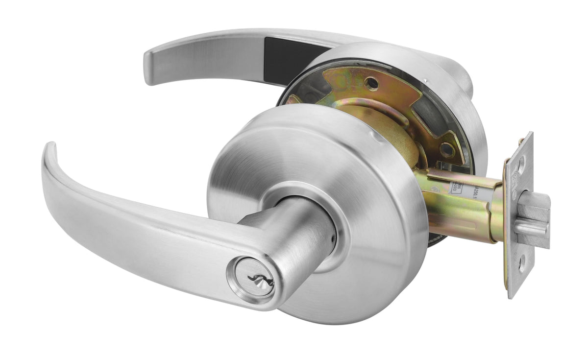 ASSA Abloy Accentra PB4607LN6262806 Office Entry Pacific Beach Lever Grade 2 Cylindrical Lock with Schlage C Keyway Keyed Random, MCD234 Latch, and 497-114 Strike US26D (626) Satin Chrome Finish.