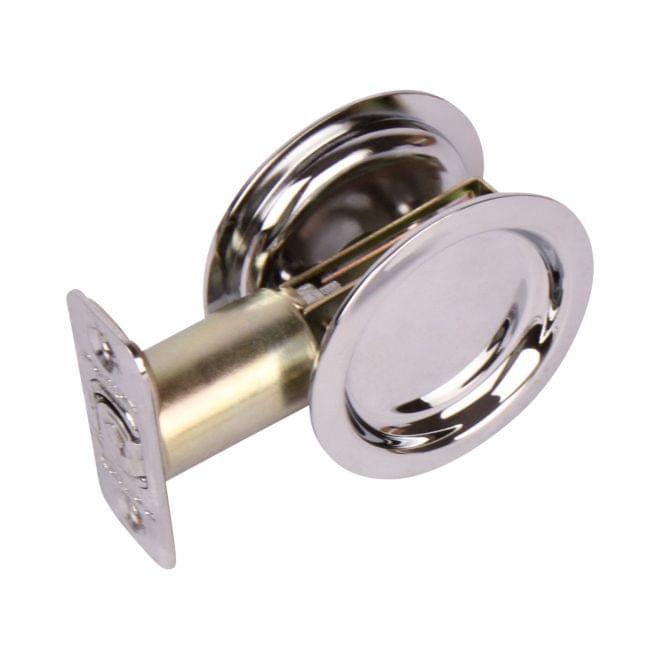 Pamex PF2230 Passage Round Sliding Door Lock with 2-3/8" Backset Standard Bright Chrome Finish.