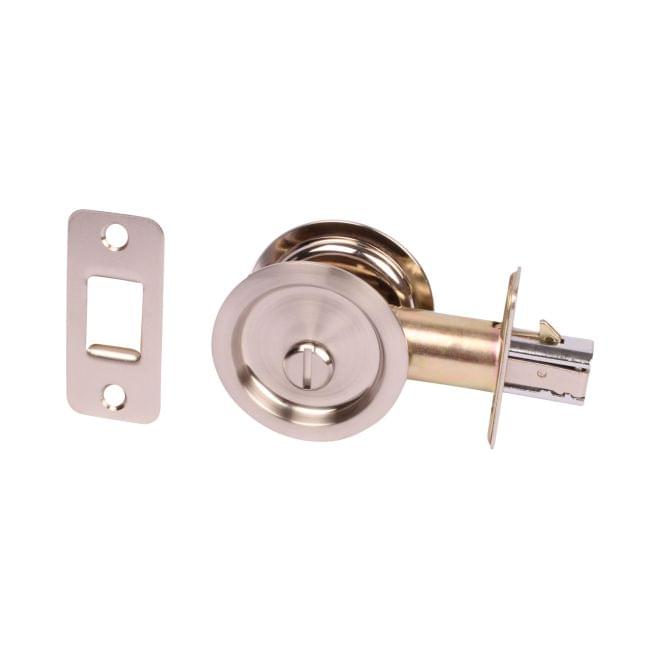Pamex PF2P10 Privacy Round Sliding Door Lock with 2-3/8" Backset Standard Satin Nickel Finish.