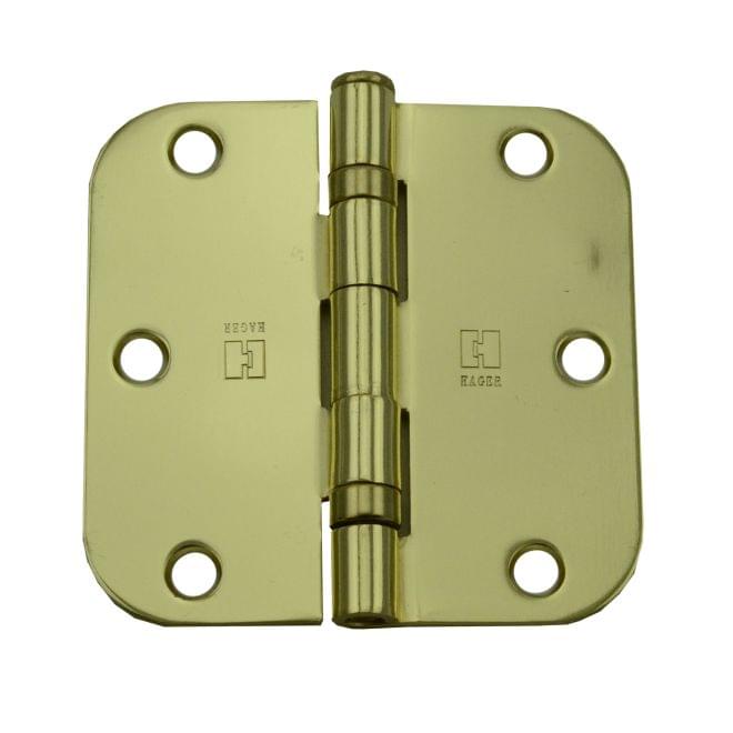 Hager RCBB18423123EA58 3-1/2" x 3-1/2" 5/8” Radius Full Mortise Residential Weight Ball Bearing Hinge Bright Brass Finish - Must be Ordered in Multiples of 2 *.