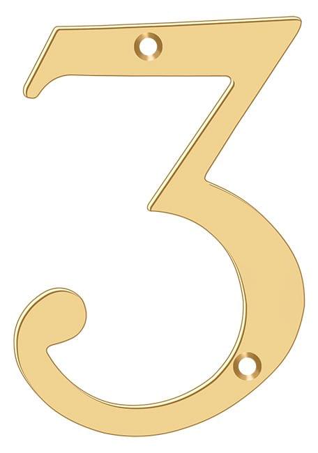 Deltana RN4-3 4" Numbers; Solid Brass; Lifetime Brass Finish.