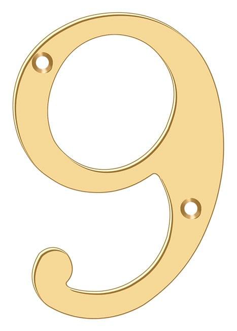 Deltana RN4-9 4" Numbers; Solid Brass; Lifetime Brass Finish.