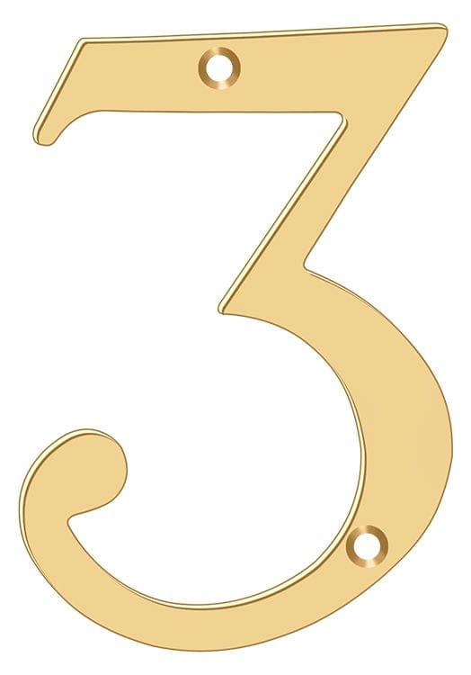 Deltana RN6-3 6" Numbers; Solid Brass; Lifetime Brass Finish.