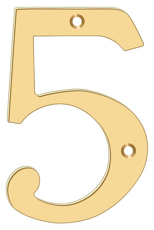 Deltana RN6-5 6" Numbers; Solid Brass; Lifetime Brass Finish.