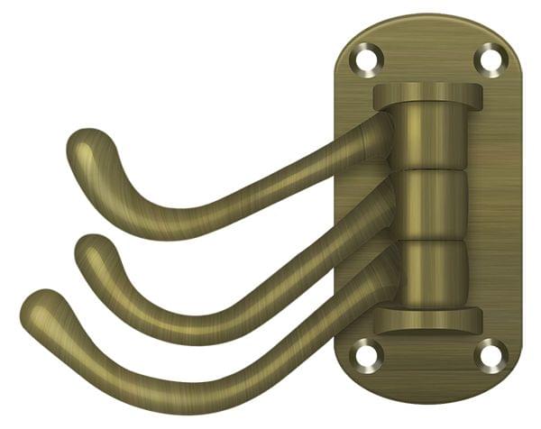 Deltana TSH40U5 Triple Swivel Hook; Heavy Duty; 4" Projection; Antique Brass Finish.