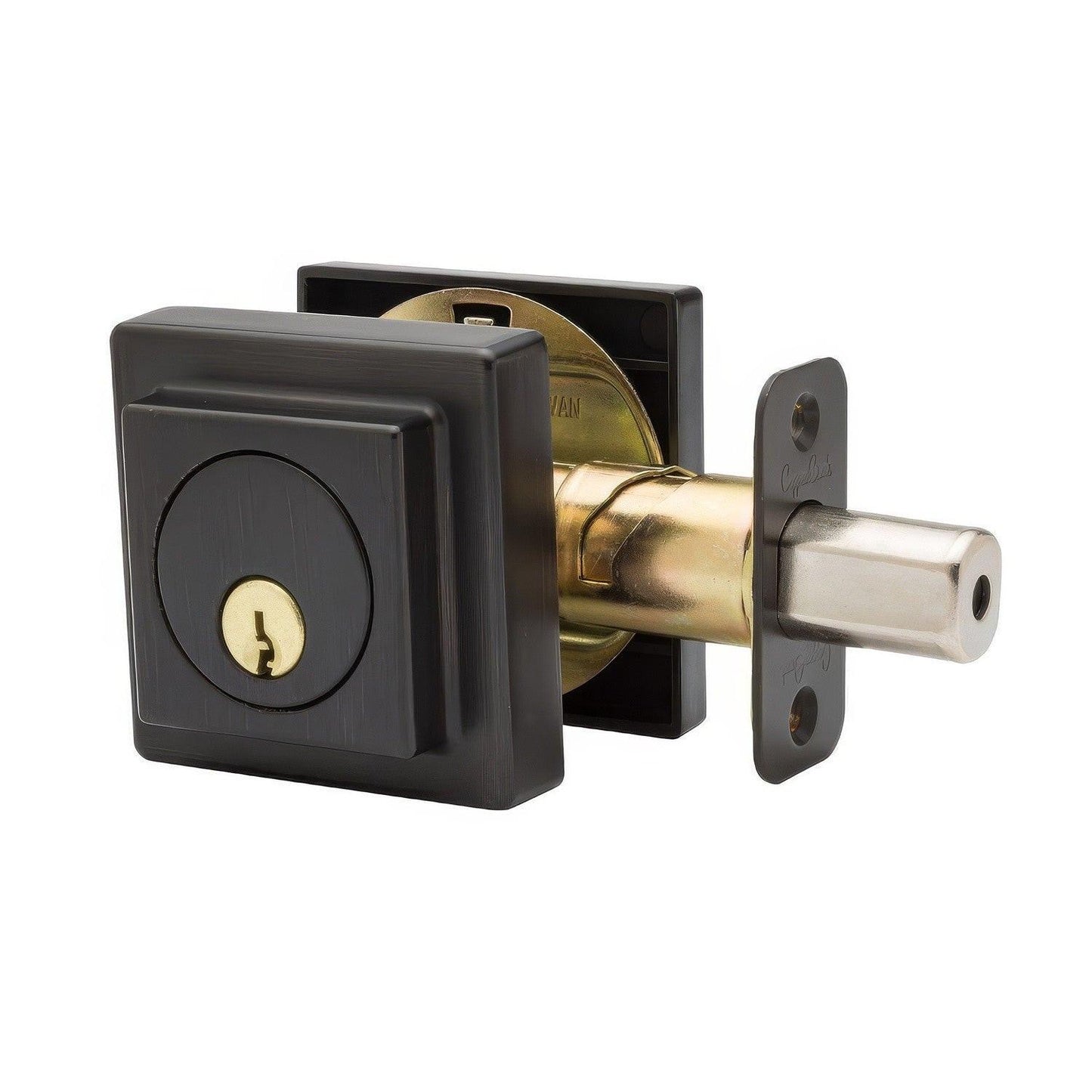 Copper Creek DBS2410 Mid Century Modern Keyed Entry Single Cylinder Deadbolt with Square Rosette.