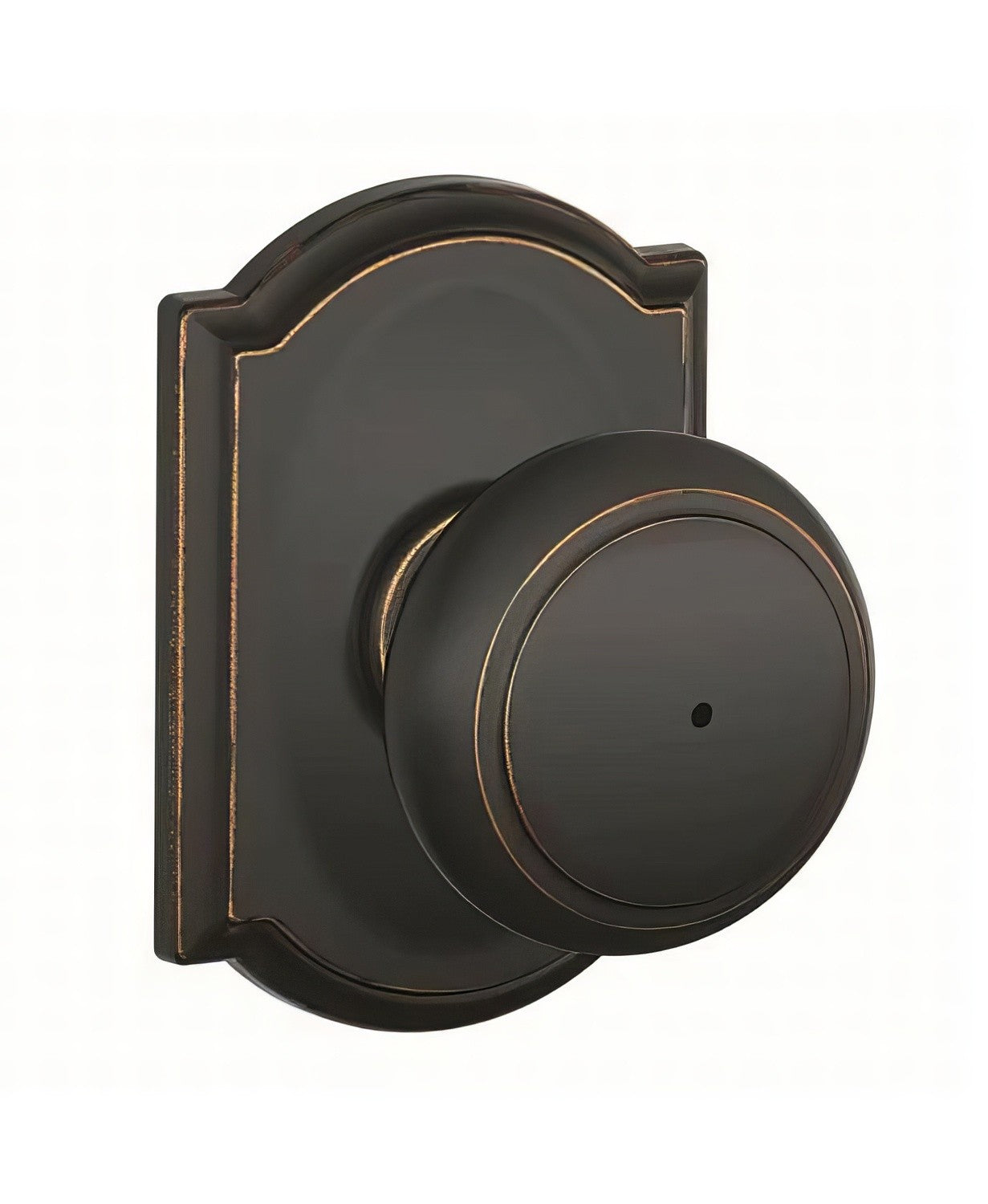 Schlage F40AND716CAM Andover with Camelot Rose Privacy Door Knob Aged Bronze.