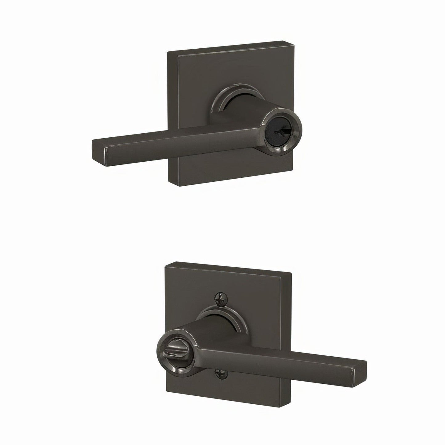 Schlage F51ALAT530COL Latitude with Collins Rose Keyed Entry Door Knob Black Stainless.