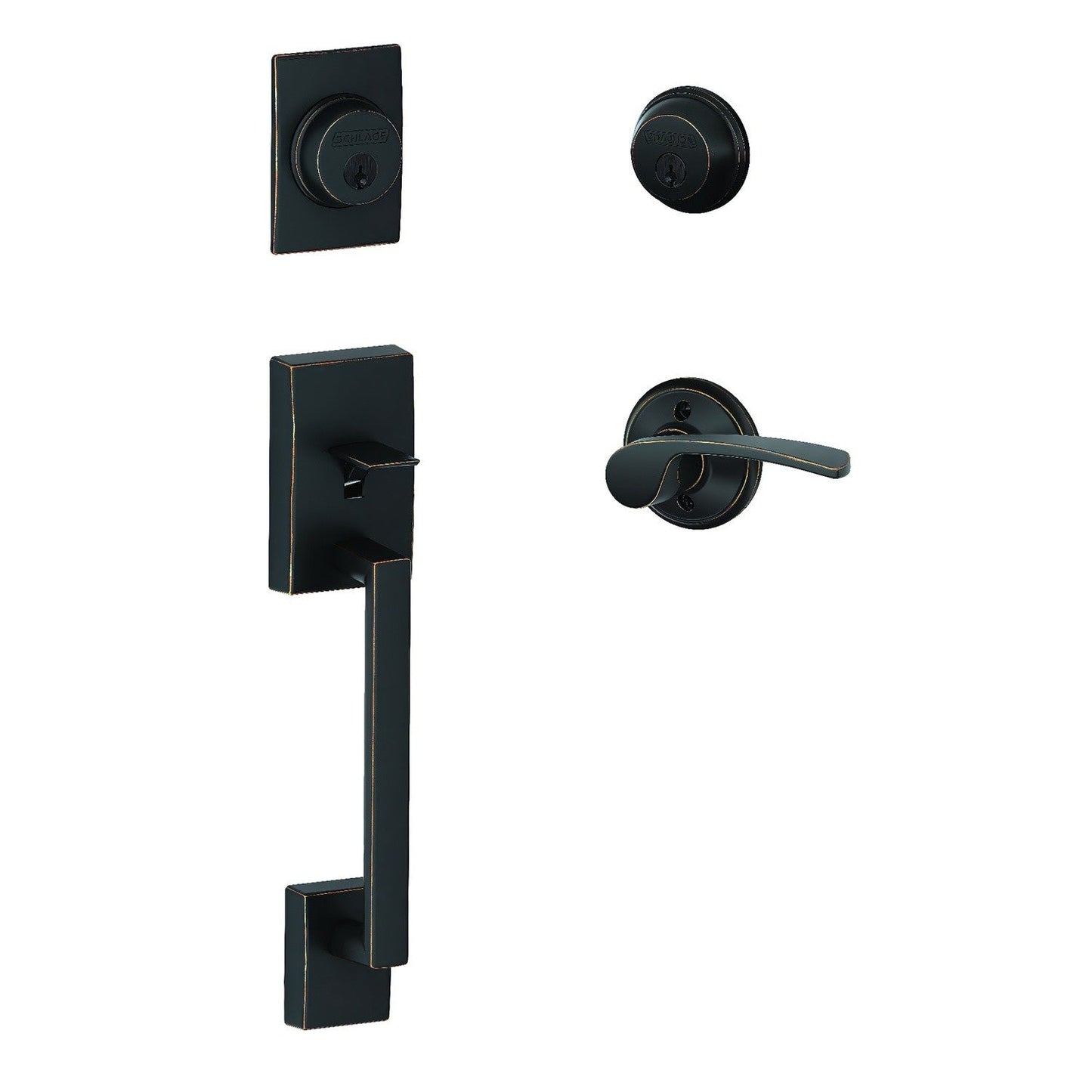 Schlage F62CEN-MERLH Left Hand Century with Merano Lever Double Cylinder Handleset and Trim.
