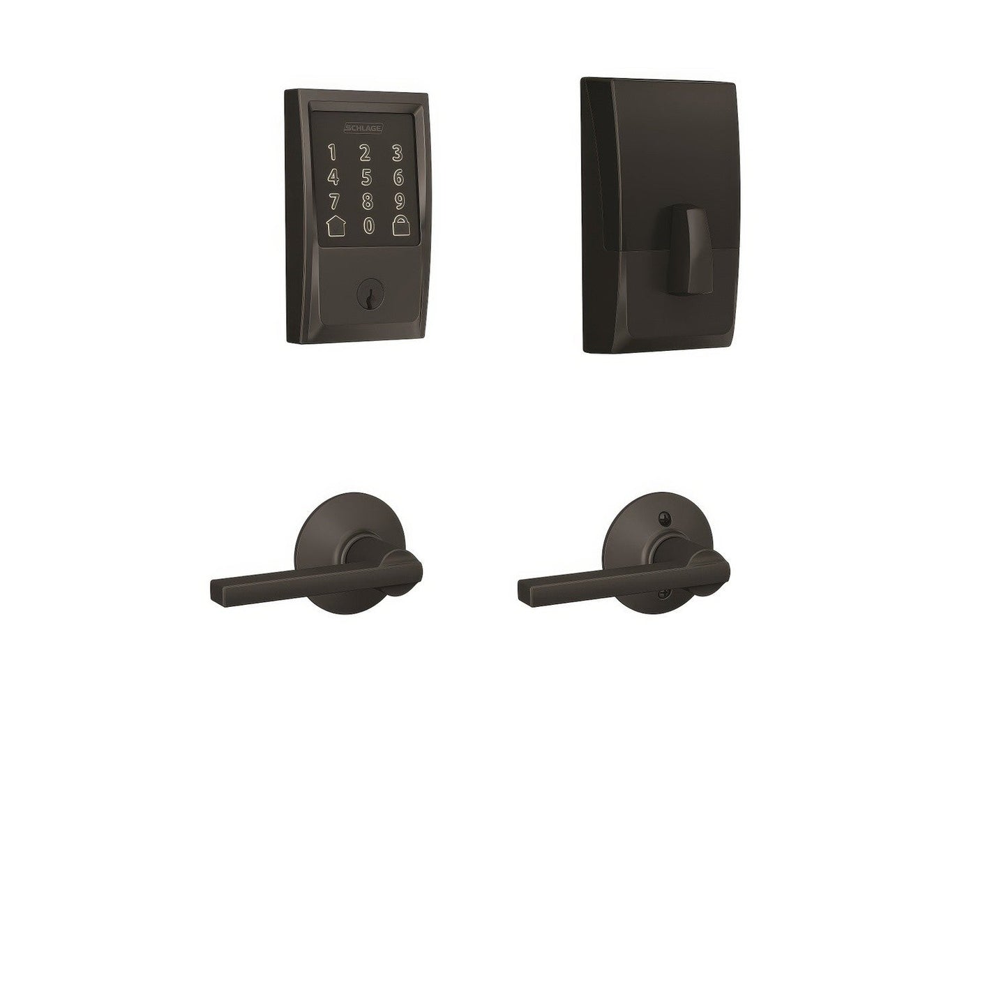 Schlage FBE489WBCCEN-LAT Century Encode Smart Wifi Touchscreen Deadbolt with Latitude Lever Passage Lock Combo Pack