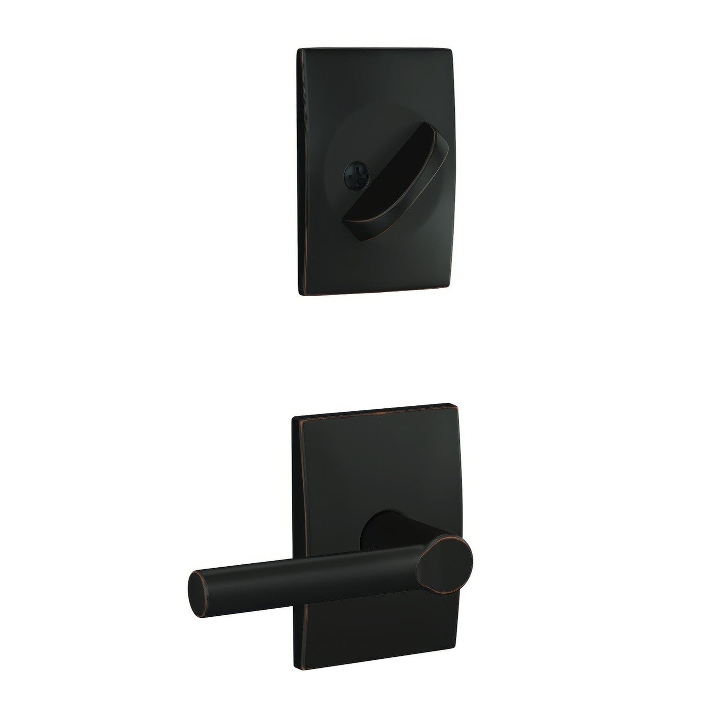 Schlage FC59BRW-CEN Custom Broadway Lever with Century Rose Interior Active Trim.