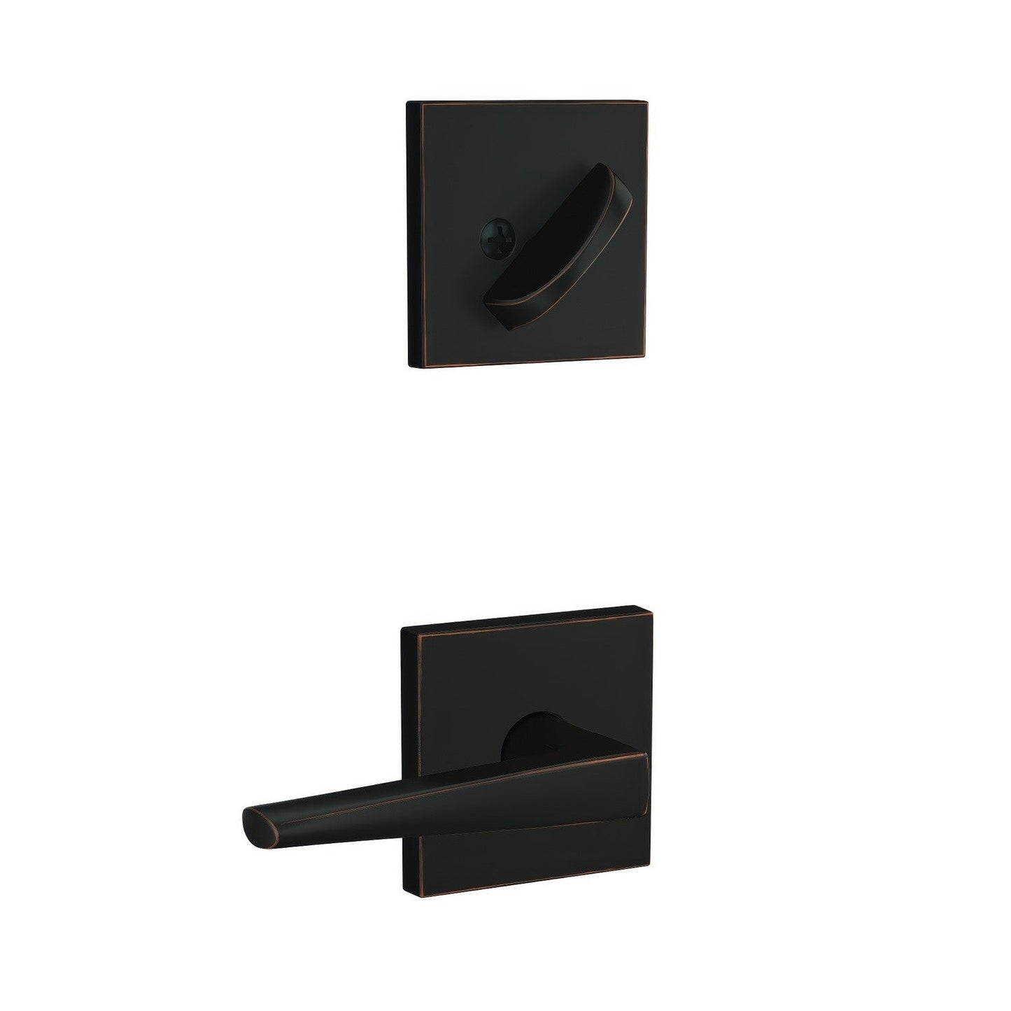 Schlage FC59ELR-COL Custom Eller Lever with Collins Rose Interior Active Trim.