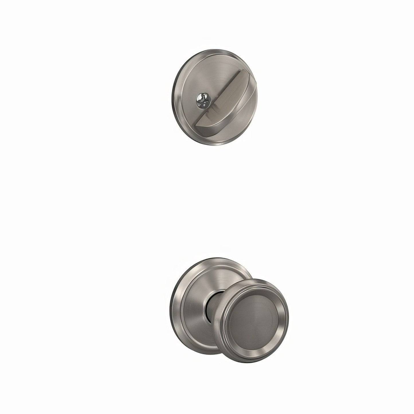 Schlage FC59OFM619ALD Offerman Knob with Alden Rose Interior Active Trim Satin Nickel.