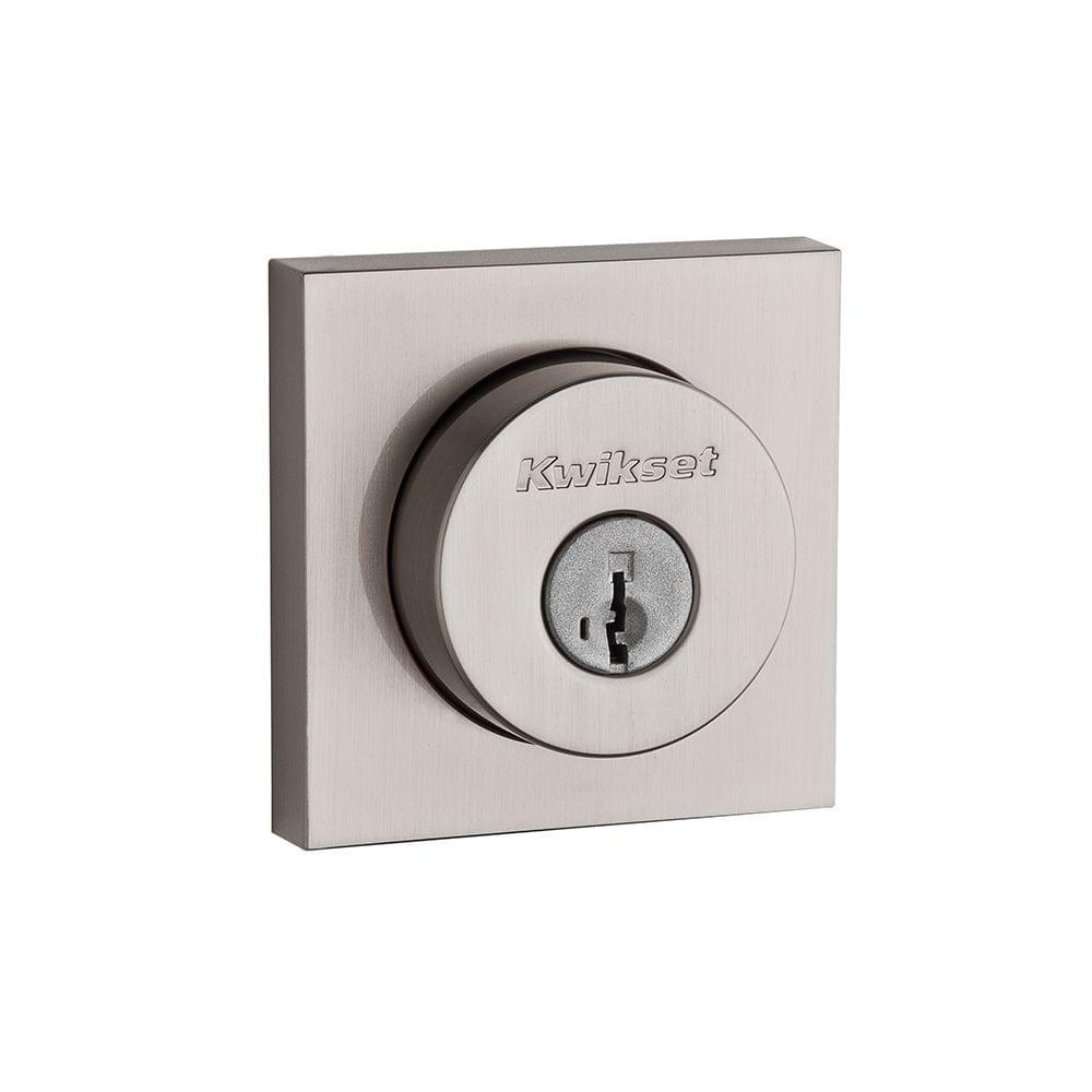 Kwikset 159SQT-15S.STRKP Halifax Square Rose Double Cylinder Deadbolt SmartKey with 6AL Latch and STRKP Strike Pack which includes Square Corner, Round Corner and 5303 Round Corner Full Lip Strikes KA3 Satin Nickel Finish.