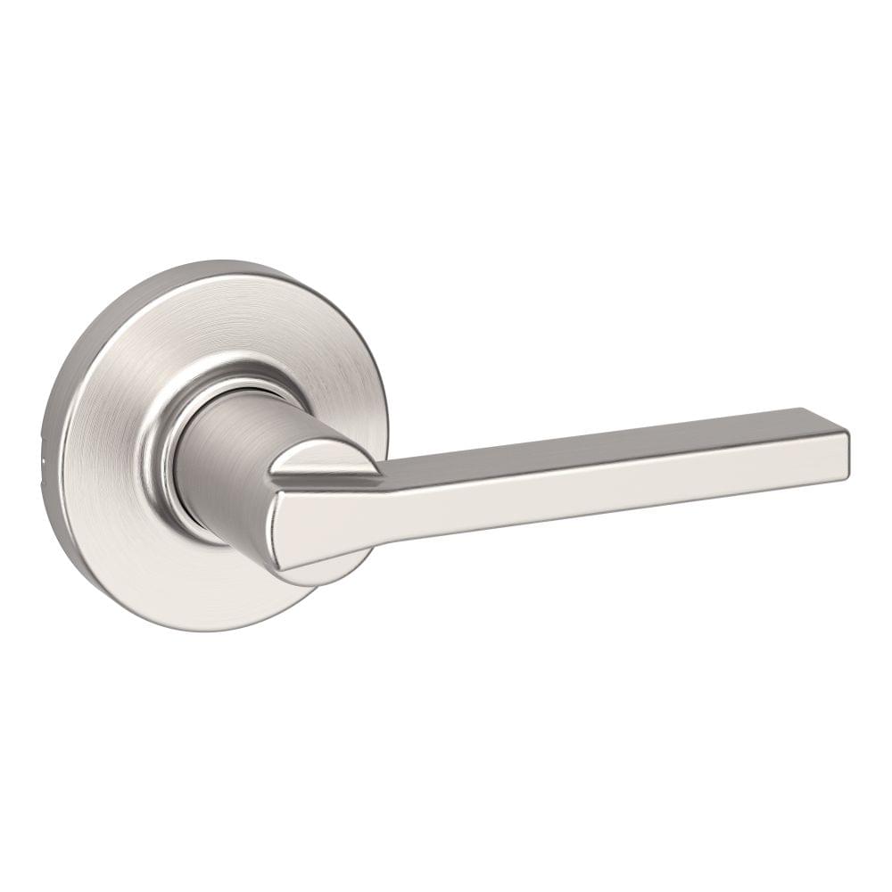 Kwikset 200CSLRDT-15 Casey Lever with Round Rose Passage Door Lock with 6AL Latch and RCS Strike Satin Nickel Finish.