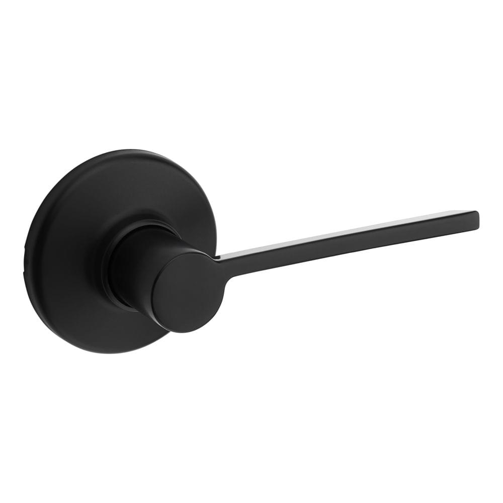 Kwikset 200LRLRDT-514 Ladera Lever with Round Rose Passage Door Lock with 6AL Latch and RCS Strike Matte Black Finish.