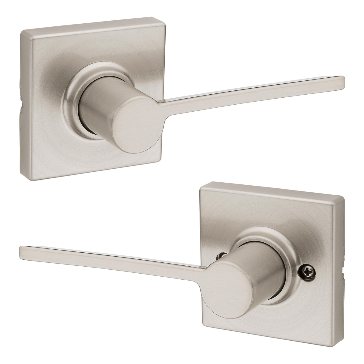 Kwikset 200LRLSQT-15 Ladera Lever with Square Rose Passage Door Lock with 6AL Latch and RCS Strike Satin Nickel Finish.