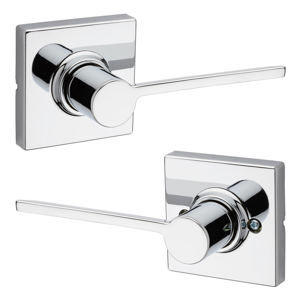 Kwikset 200LRLSQT-26 Ladera Lever with Square Rose Passage Door Lock and 6AL Latch and RCS Strike Bright Chrome Finish.