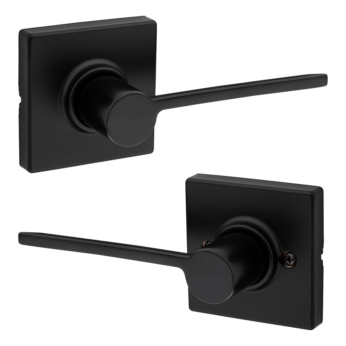 Kwikset 200LRLSQT-514 Ladera Lever with Square Rose Passage Door Lock with 6AL Latch and RCS Strike Matte Black Finish.