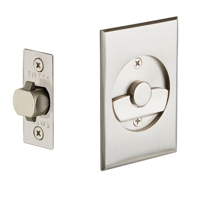 Emtek 2015US15 Rectangular Privacy Pocket Door Tubular Lock with Privacy Strike Plate and Dust Box for 1-3/8" to 1-3/4" Door Satin Nickel Finish.