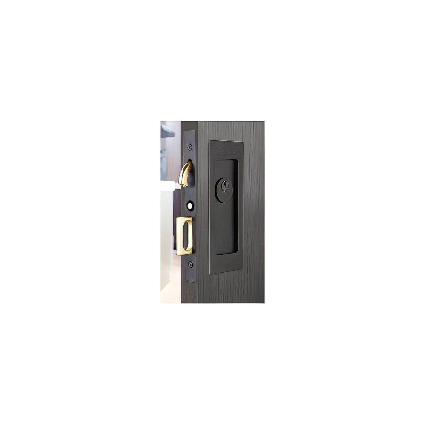 Emtek 2113US138 Modern Rectangular Keyed Pocket Door Mortise Lock.