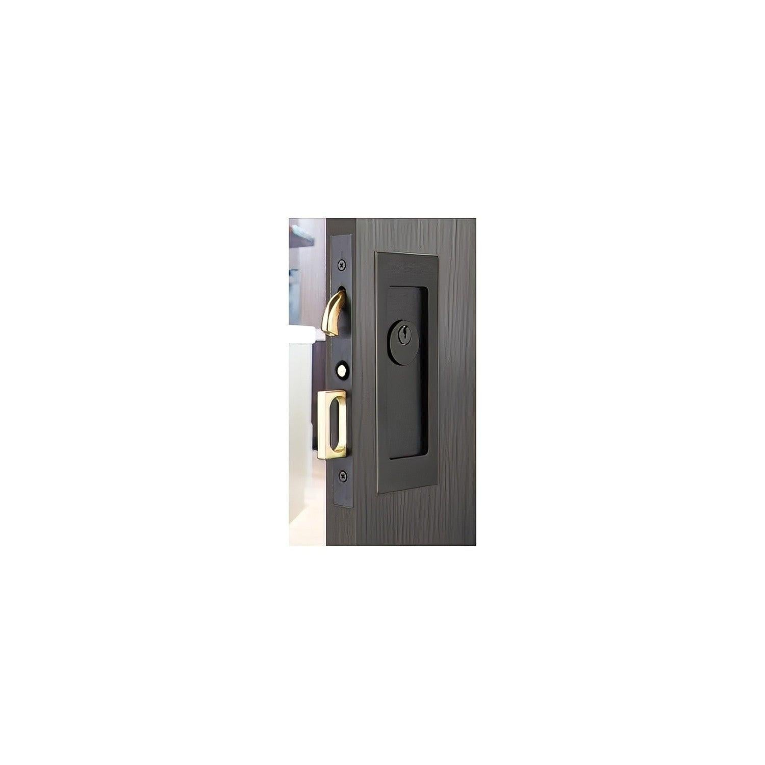 Emtek 2113US138 Modern Rectangular Keyed Pocket Door Mortise Lock.