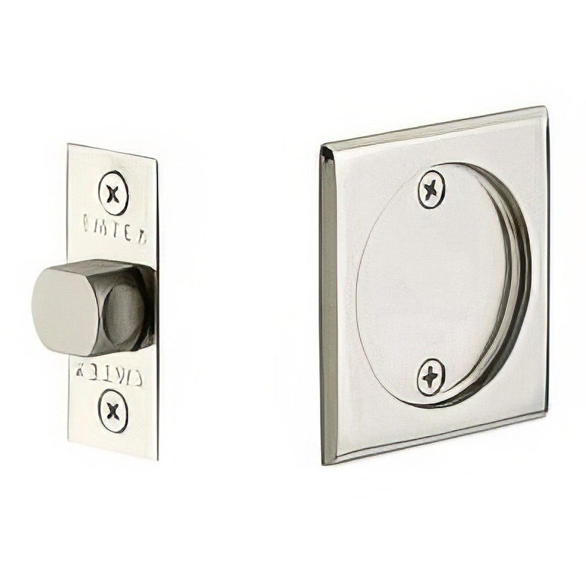 Emtek 2134US Square Passage Pocket Door Tubular Lock with Passage Strike Plate.