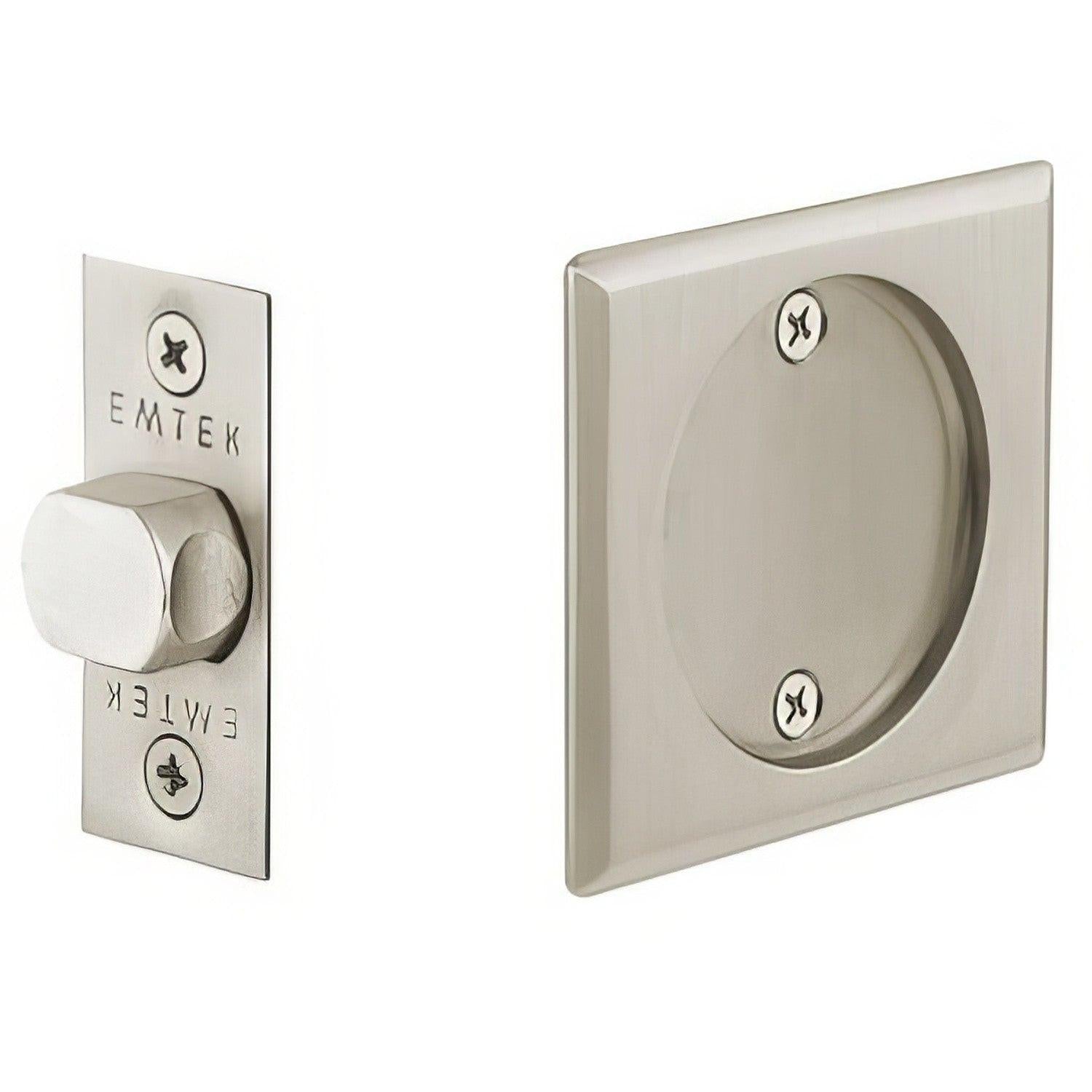 Emtek 2134US Square Passage Pocket Door Tubular Lock with Passage Strike Plate.