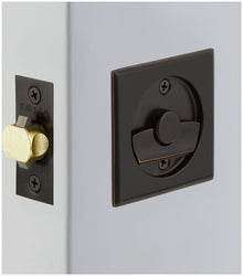 Emtek 2135US Square Privacy Pocket Door Tubular Lock with Privacy Strike Plate and Dust Box.