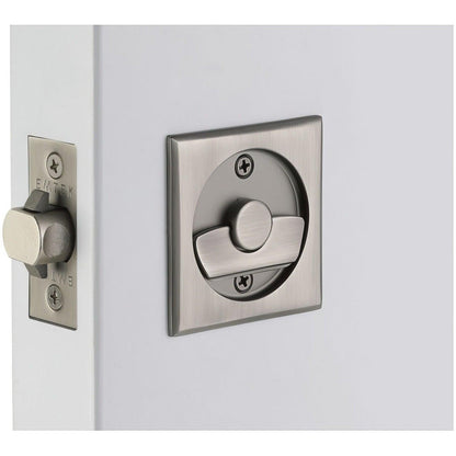 Emtek 2135US Square Privacy Pocket Door Tubular Lock with Privacy Strike Plate and Dust Box.