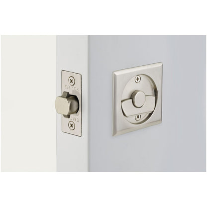 Emtek 2135US Square Privacy Pocket Door Tubular Lock with Privacy Strike Plate and Dust Box.