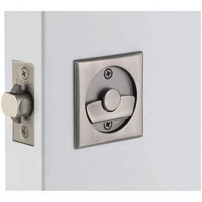 Emtek 2135US Square Privacy Pocket Door Tubular Lock with Privacy Strike Plate and Dust Box.