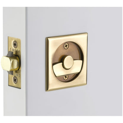 Emtek 2135US Square Privacy Pocket Door Tubular Lock with Privacy Strike Plate and Dust Box.