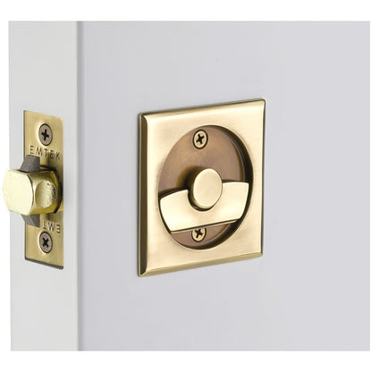Emtek 2135US Square Privacy Pocket Door Tubular Lock with Privacy Strike Plate and Dust Box.