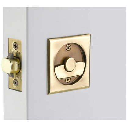 Emtek 2135US Square Privacy Pocket Door Tubular Lock with Privacy Strike Plate and Dust Box.