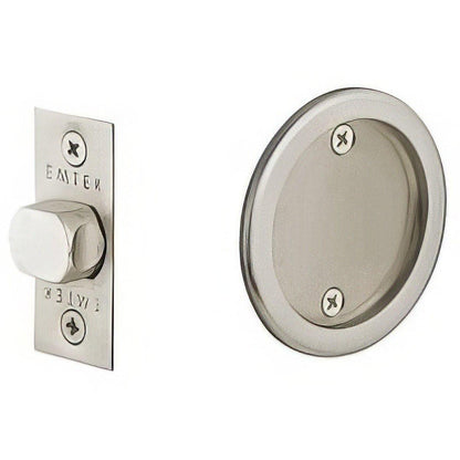 Emtek 2144US Round Passage Pocket Door Tubular Lock with Passage Strike Plate.