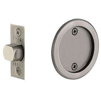 Emtek 2144US Round Passage Pocket Door Tubular Lock with Passage Strike Plate.
