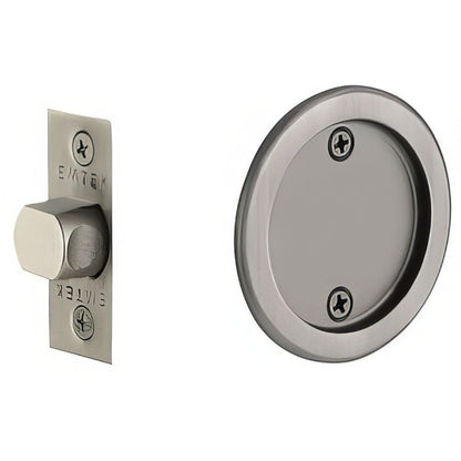 Emtek 2144US Round Passage Pocket Door Tubular Lock with Passage Strike Plate.