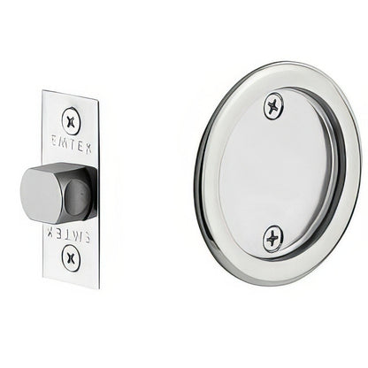 Emtek 2144US Round Passage Pocket Door Tubular Lock with Passage Strike Plate.