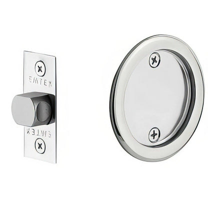 Emtek 2144US Round Passage Pocket Door Tubular Lock with Passage Strike Plate.