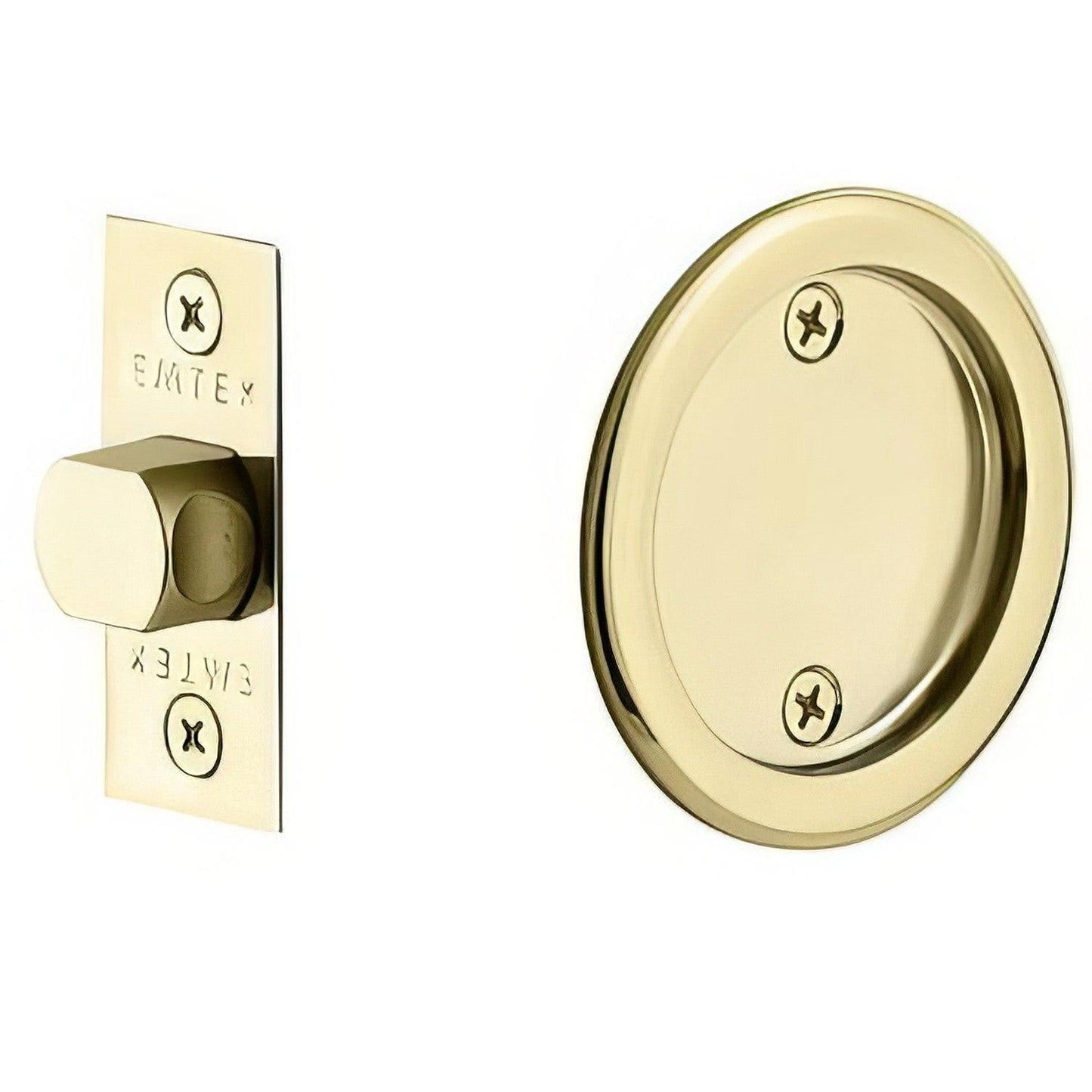 Emtek 2144US Round Passage Pocket Door Tubular Lock with Passage Strike Plate.
