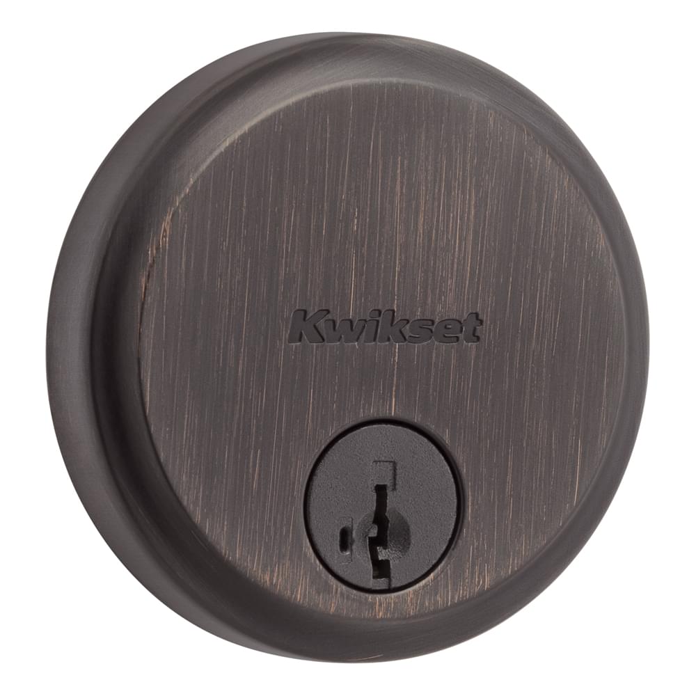Kwikset 258-11PS.STRKP Hometown Low Profile Single Cylinder SmartKey Deadbolt with 6AL Latch and STRKP Strike Pack which includes Square Corner, Round Corner and 5303 Round Corner Full Lip Strikes KA3 Venetian Bronze Finish.